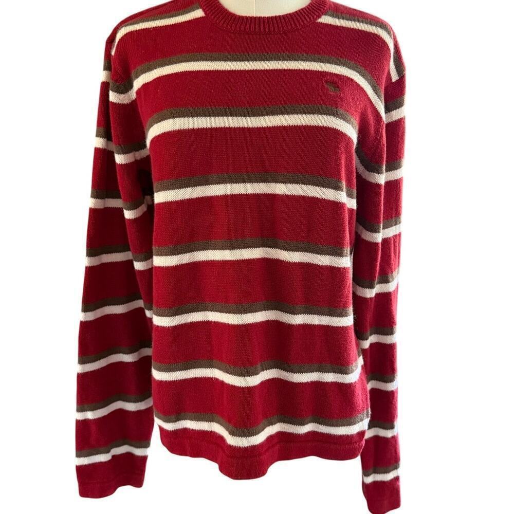 Vintage Abercrombie Striped Men Sweater Large Red Brown White  Ramie Cotton Y2K